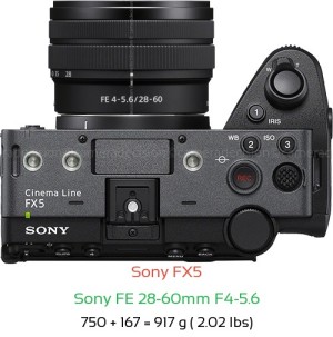 Sony FX5 with Sony FE 28-60mm F4-5.6 Lens Size