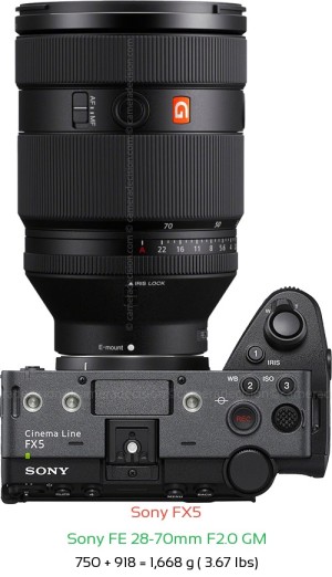 Sony FX5 with Sony FE 28-70mm F2.0 GM Lens Size