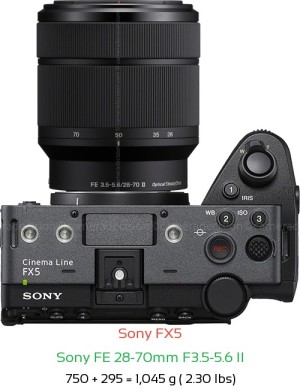 Sony FX5 with Sony FE 28-70mm F3.5-5.6 II Lens Size