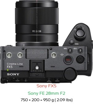 Sony FX5 with Sony FE 28mm F2 Lens Size