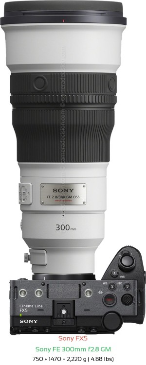 Sony FX5 with Sony FE 300mm f2.8 GM Lens Size