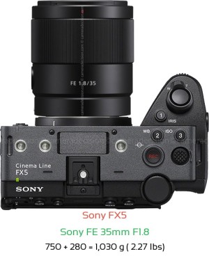 Sony FX5 with Sony FE 35mm F1.8 Lens Size