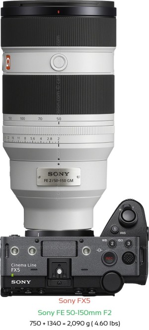 Sony FX5 with Sony FE 50-150mm F2 Lens Size