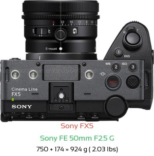 Sony FX5 with Sony FE 50mm F2.5 G Lens Size