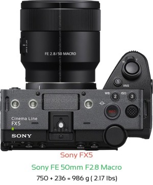 Sony FX5 with Sony FE 50mm F2.8 Macro Lens Size