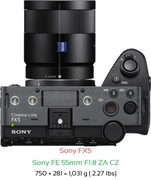 Sony FX5 with Sony FE 55mm F1.8 ZA CZ Lens Size