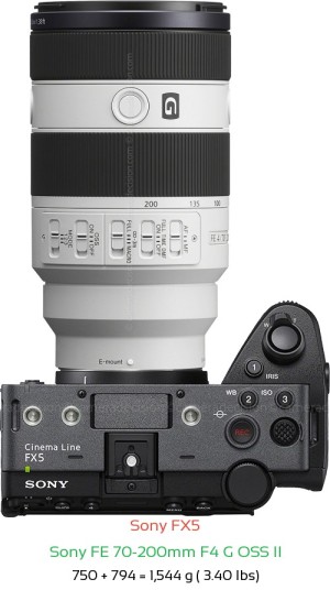 Sony FX5 with Sony FE 70-200mm F4 G OSS II Lens Size
