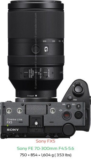 Sony FX5 with Sony FE 70-300mm F4.5-5.6 Lens Size