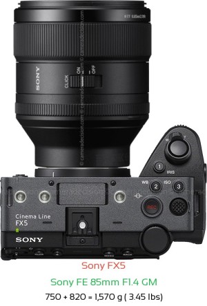 Sony FX5 with Sony FE 85mm F1.4 GM Lens Size