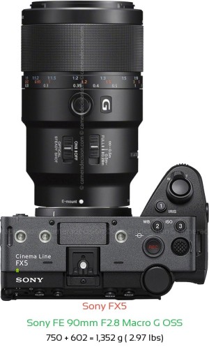 Sony FX5 with Sony FE 90mm F2.8 Macro G OSS Lens Size