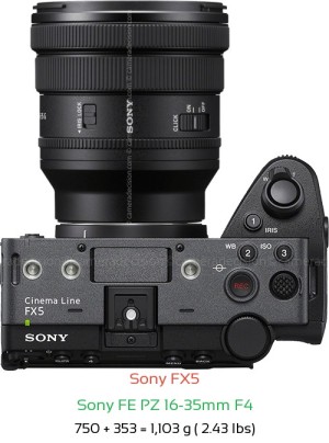 Sony FX5 with Sony FE PZ 16-35mm F4 Lens Size