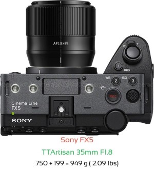 Sony FX5 with TTArtisan 35mm F1.8 Lens Size