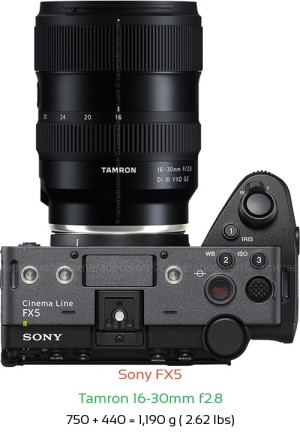 Sony FX5 with Tamron 16-30mm f2.8 Lens Size