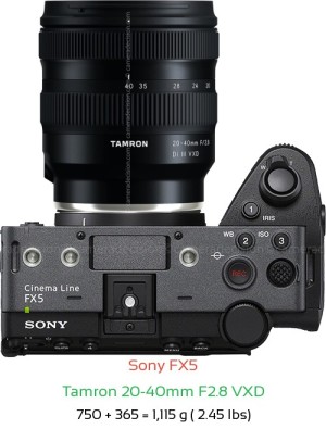 Sony FX5 with Tamron 20-40mm F2.8 VXD Lens Size