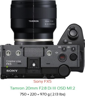 Sony FX5 with Tamron 20mm F2.8 Di III OSD M1:2 Lens Size