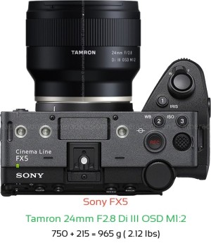 Sony FX5 with Tamron 24mm F2.8 Di III OSD M1:2 Lens Size