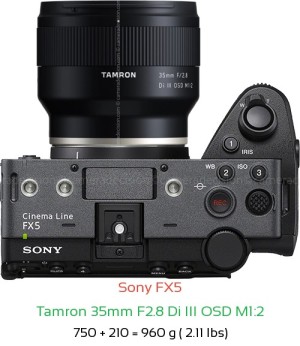 Sony FX5 with Tamron 35mm F2.8 Di III OSD M1:2 Lens Size