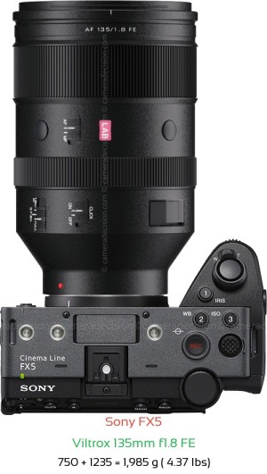 Sony FX5 with Viltrox 135mm f1.8 FE Lens Size