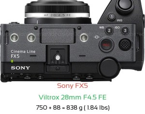 Sony FX5 with Viltrox 28mm F4.5 FE Lens Size