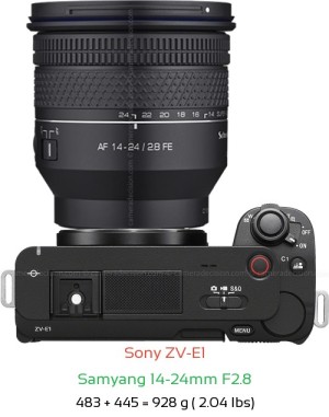 Sony ZV-E1 with Samyang 14-24mm F2.8 Lens Size