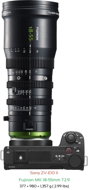 Sony ZV-E10 II with Fujinon MK 18-55mm T2.9 Lens Size