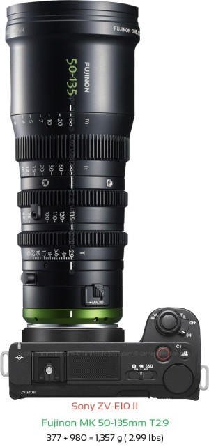 Sony ZV-E10 II with Fujinon MK 50-135mm T2.9 Lens Size