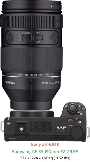 Sony ZV-E10 II with Samyang AF 35-150mm F2-2.8 FE Lens Size