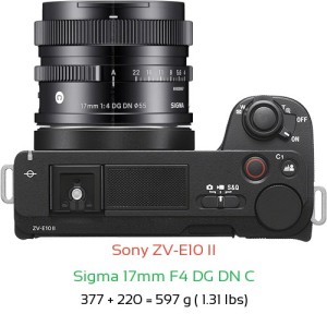 Sony ZV-E10 II with Sigma 17mm F4 DG DN C Lens Size