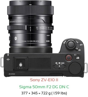 Sony ZV-E10 II with Sigma 50mm F2 C Lens Size