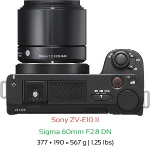 Sony ZV-E10 II with Sigma 60mm F2.8 DN Lens Size