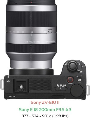 Sony ZV-E10 II with Sony E 18-200mm F3.5-6.3 Lens Size