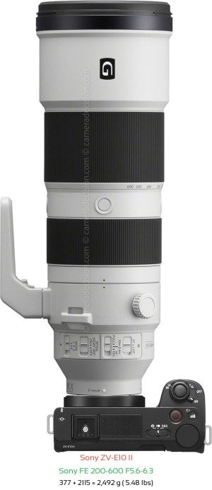 Sony ZV-E10 II with Sony FE 200-600 F5.6-6.3 Lens Size