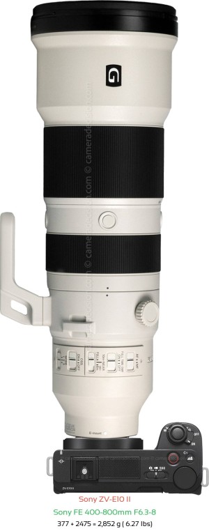 Sony ZV-E10 II with Sony FE 400-800mm F6.3-8 Lens Size