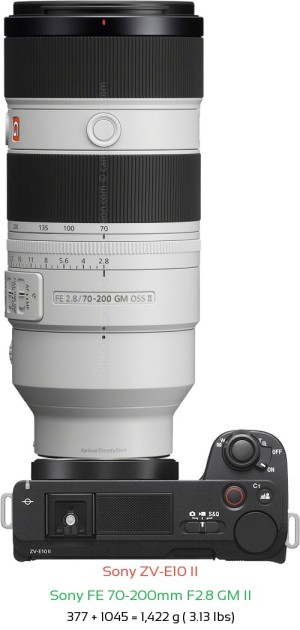 Sony ZV-E10 II with Sony FE 70-200mm F2.8 GM II Lens Size