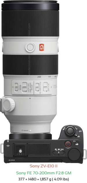 Sony ZV-E10 II with Sony FE 70-200mm F2.8 GM Lens Size