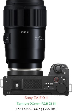 Sony ZV-E10 II with Tamron 90mm F2.8 Di III Lens Size