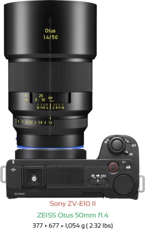 Sony ZV-E10 II with Zeiss Otus 50mm f1.4 Lens Size