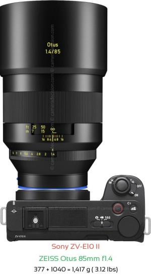 Sony ZV-E10 II with Zeiss Otus 85mm f1.4 Lens Size