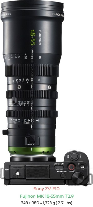 Sony ZV-E10 with Fujinon MK 18-55mm T2.9 Lens Size