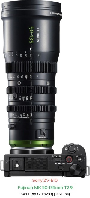Sony ZV-E10 with Fujinon MK 50-135mm T2.9 Lens Size