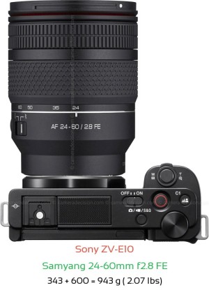 Sony ZV-E10 with Samyang 24-60mm f2.8 FE Lens Size