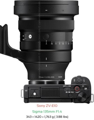 Sony ZV-E10 with Sigma 135mm F1.4 Lens Size