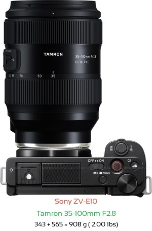 Sony ZV-E10 with Tamron 35-100mm F2.8 Lens Size