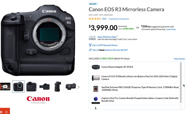 Canon EOS R3 is down to 3999USD and comes with 669USD worth of Free Stuff