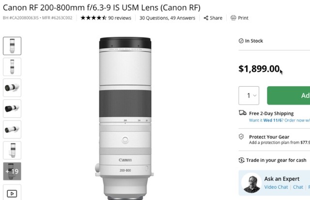 Canon RF 200-800mm IS USM Lens is now in Stock
