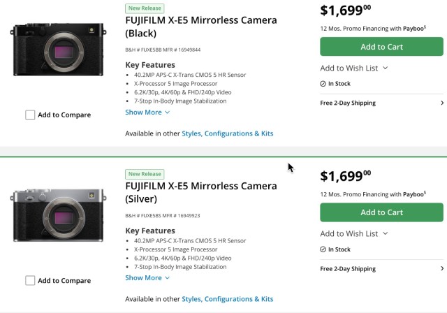 Fujifilm X-E5 is in stock both in Black and White finishes