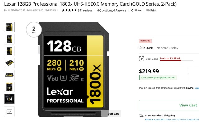 Grab the Lexar 128GB Professional 1800x UHS-II SDXC 2-Pack for $109