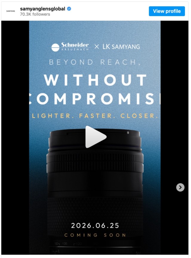 LK Samyang and Schneider-Kreuznach Are Teasing a New 60-180mm Lens Reveal on instagram