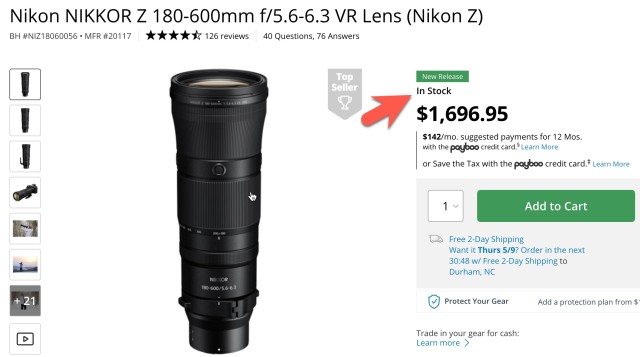 Nikon NIKKOR Z 180-600mm  F5.6-6.3 VR