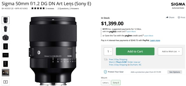 Sigma 50mm F1.2 DG DN Art Lens in Stock